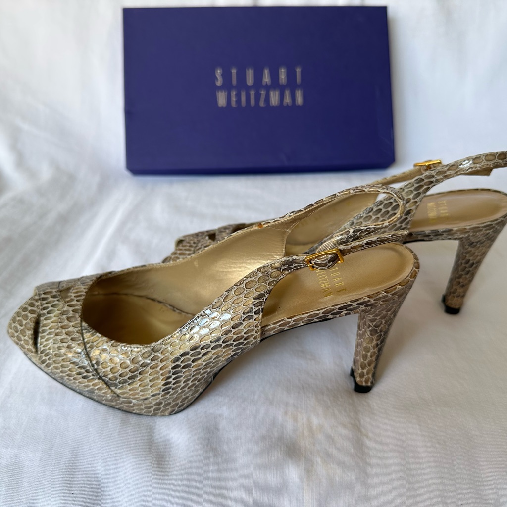 Stuart Weitzman “Bipass” Slingback Heels In Mushroom Crystal, Size 8 Med.